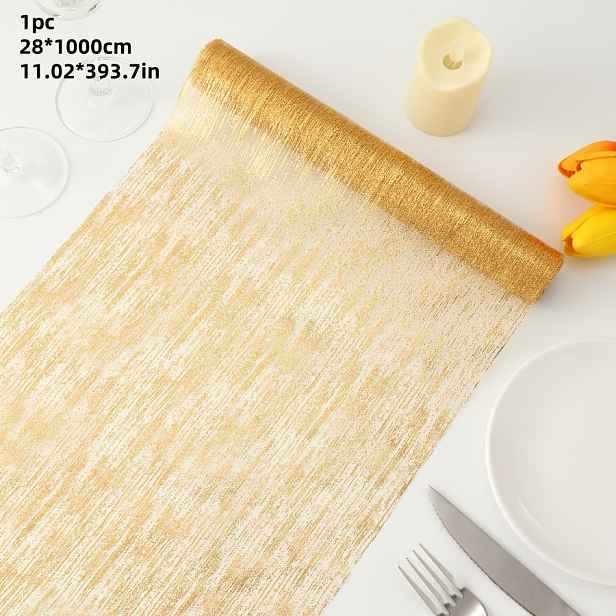 TEMU 1 role tylového běhounu na stůl se zlatou fólií, třásně, zlatý luxusní módní umělecký design, pro večírky, svatby a svátky, ideální dekorace