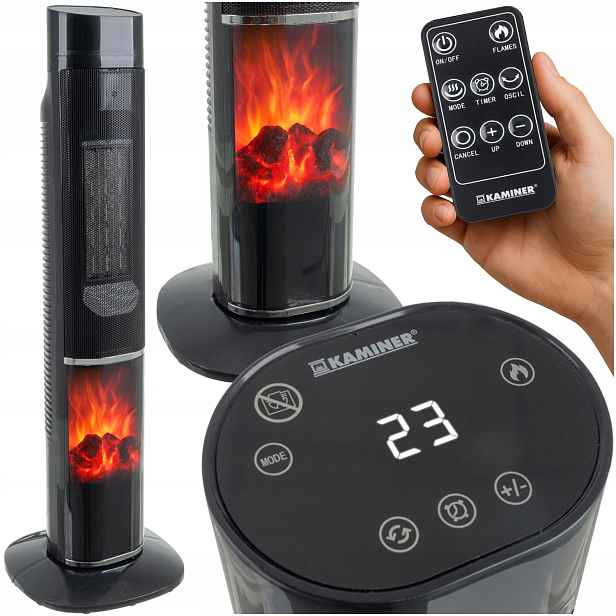 Elektrický sloupový termoventilátor s krbem Pilot 2000W Led
