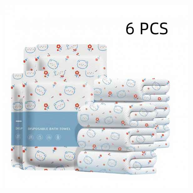 TEMU 6 ks Jednorázové osušky s kresleným potiskem, jednotlivě balené, extra velké a silné, 25*55 palců, vhodné na , služební a venkovní kempování,