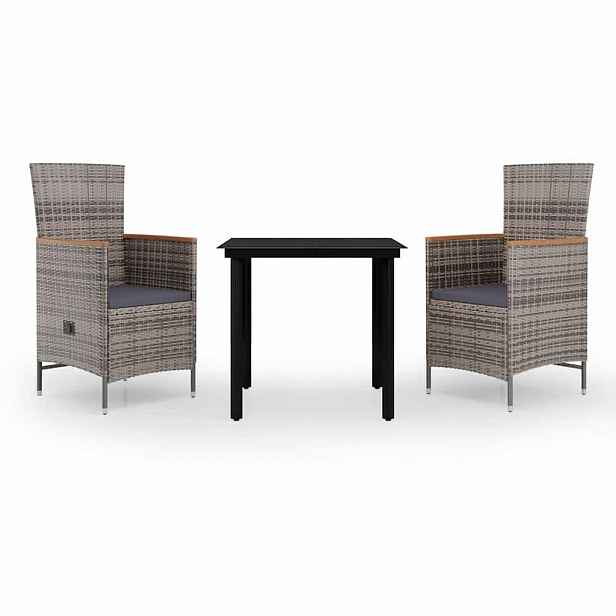 vidaXL 3dílný zahradní jídelní set s poduškami šedý