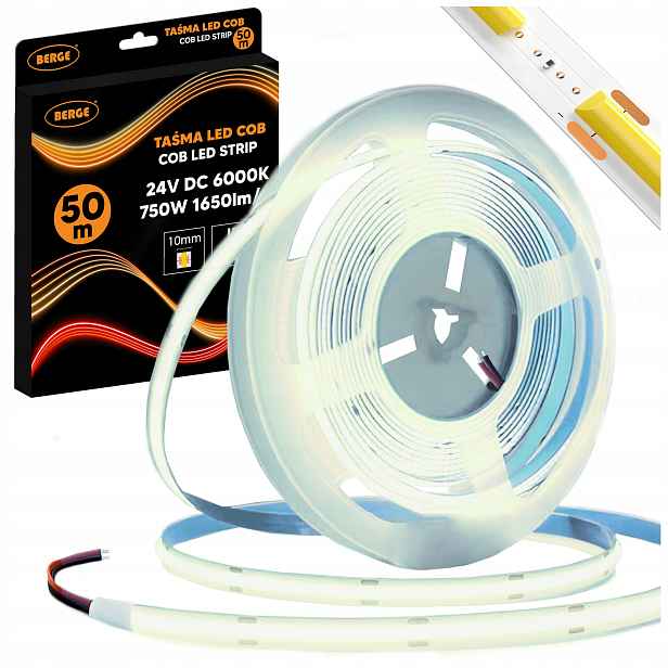Led pásek Cob Neon 24V 50 m Velká role 528D 15W/m 1650lm/m 6000K Studená 10 mm