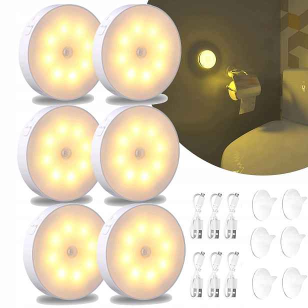 6X Bezdrátová Noční Lampa Led Senzor Pohybu Schodišťová Lampa Nalepovací