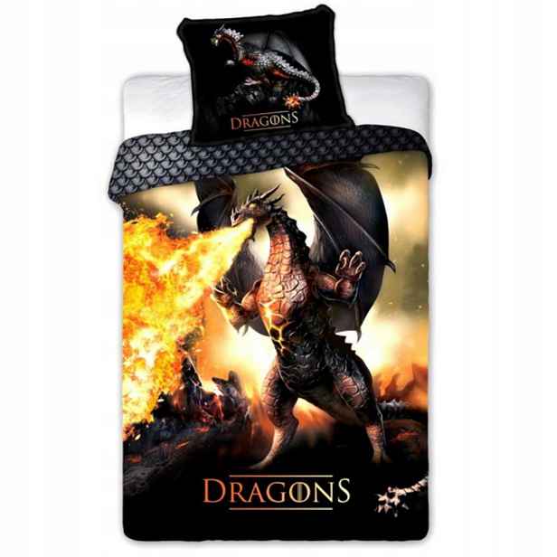 Povlečení Mládežnický drak Fantasy 140x200 70x90 Bavlna Ohnivý motiv