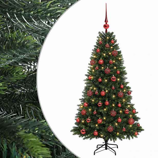 vidaXL Umělý vánoční stromek s baňkami 150 cm 150 LED Teplá bílá