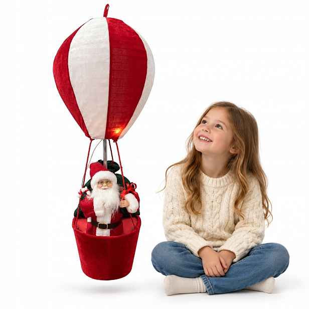 Mikuláš V Led Balónku 75 CM XXL Vánoční Dekorace Závěsná Na Baterie Aaa
