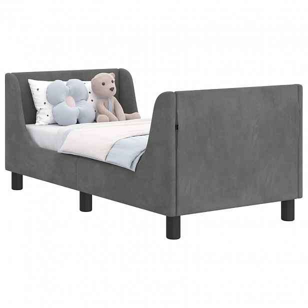 vidaXL Rám postele pro batole s čelem Tmavě šedá 70 x 140 cm Samet