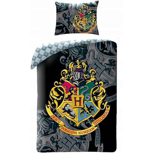 Bavlněné ložní povlečení Harry Potter zlatý erb školy v Bradavicích