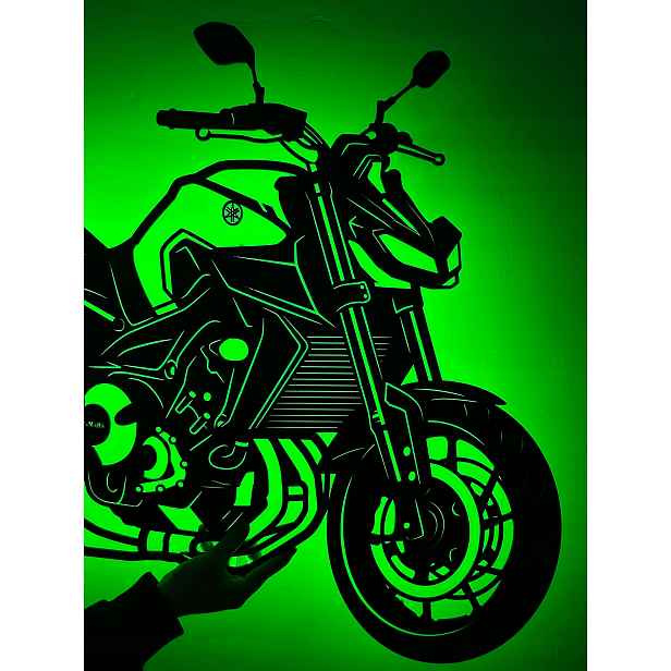 Dřevěný 3D obraz Yamaha Mt 09 Nástěnný Dárek Noční Lampa Led XL