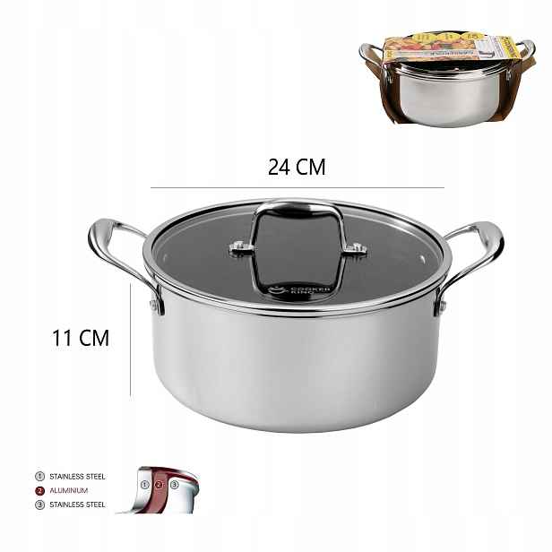 Hrnec 24 cm Nerezová Ocel Indukce s víkem 5 l