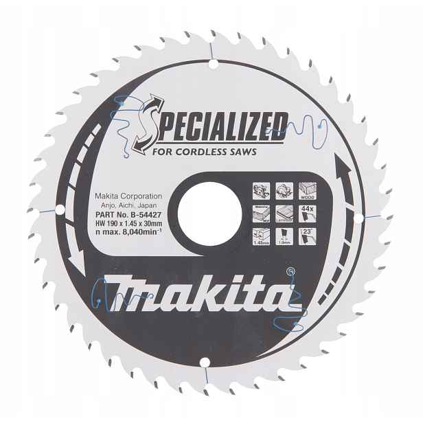 Řezací kotouč na dřevo, 190 x 30 mm, 44 zubů, Specialized, Makita [B-54427]