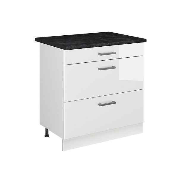 Vicco SPODNÍ SKŘÍŇKA KUCHYŇSKÉ LINKY R-Line, Bílá vysoký lesk/Bílá, 80 cm se 3 zásuvkami pracovná doska antracitová