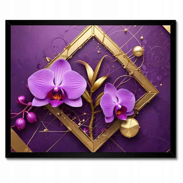 Plakáty v rámu 50x40 Fialové orchideje a zlato