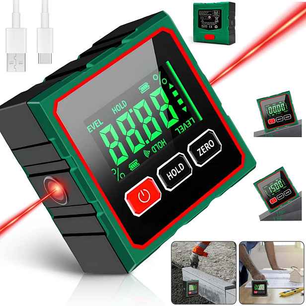 Elektronický Digitální Laserový Úhloměr S LCD Magnety Nabíjený Přes Usb