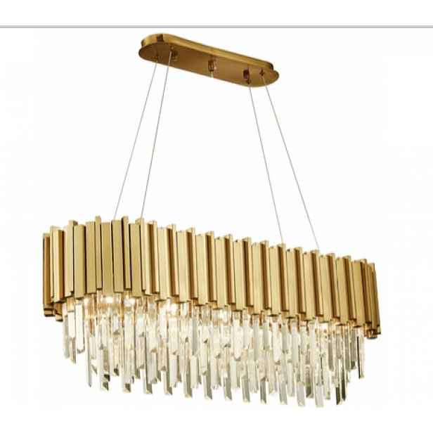 Pipe Organ Crystal – křišťálový lustr 80 cm podlouhlá lampa, zlatá mosaz