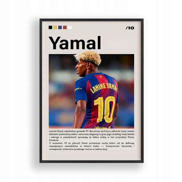 Plakát Yamal Fc Barcelona Obrázek Rámeček Dřevěný Černý 30x40 cm