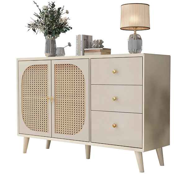 Redom SIDEBOARD 120/40/82,5 cm s push-to-open, 2 dvířky a 3 zásuvkami, Off White