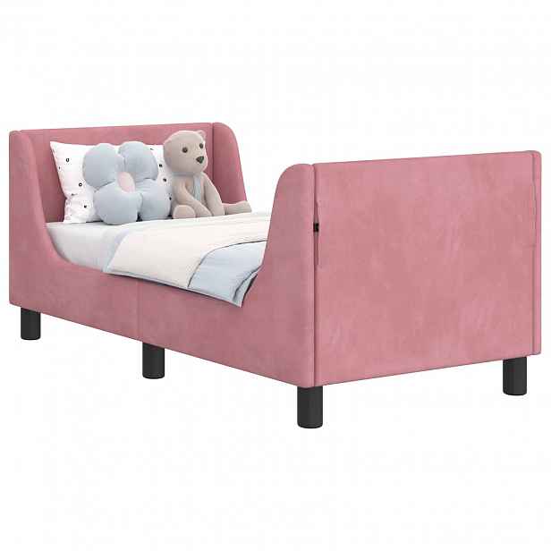 vidaXL Rám postele pro batole s čelem s čelo Růžová 70 x 140 cm Samet