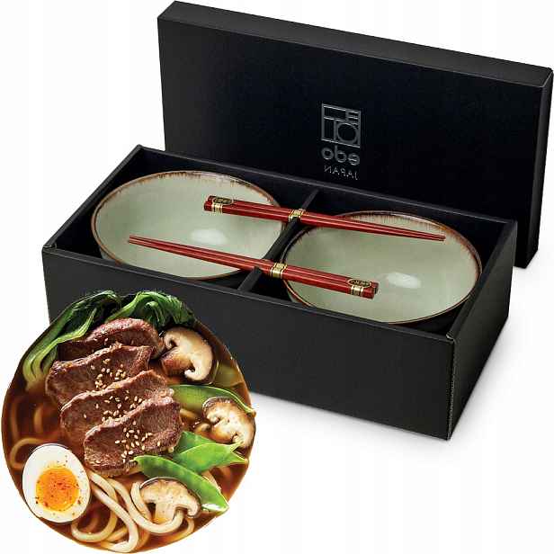 Sada zelených misek 17 cm na těstoviny Udon s tyčinkami Wasabi Edo