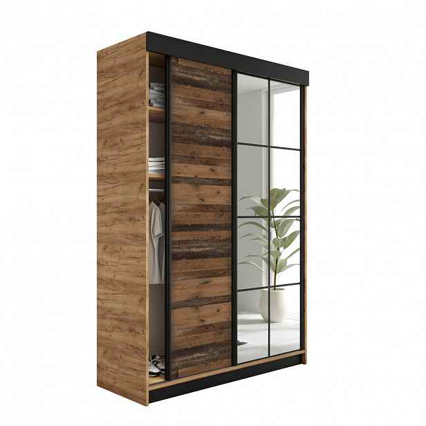 Kier Furniture POSUVNÁ ŠATNÍ SKŘÍŇ LAMARO 167x205x59cm - Dub Craft & Old Style