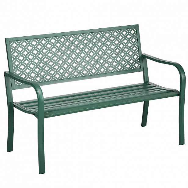 OKWISH ZAHRADNÍ lavice 127/63/83 cm tmavě zelená z oceli s područkami a opěradlem