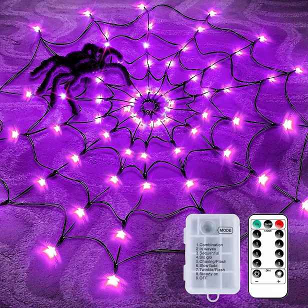 Pavučinové světlo na Halloween, 70 Led diod, 8 režimů provozu