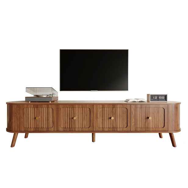 Redom TV stolek 180/38/47 cm s úložným prostorem, zaoblenými hranami a stabilními dřevěnými nohami, Ořech