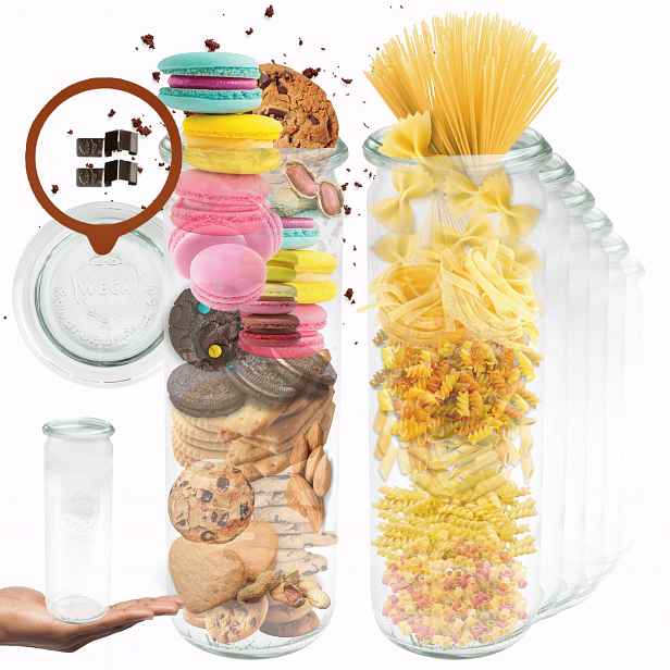 Sklenice Weck 600 ml na těstoviny Cylinder, žáruvzdorné uzávěry, víčko, gumička 12 Ks