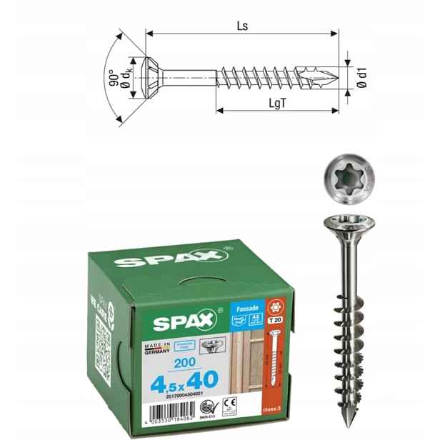 Šroub do fasádní desky spax 4,5 x 40 Li A2 Tx cut 200 ks
