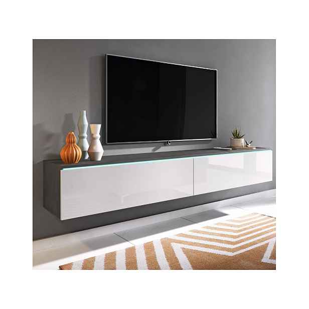 TV stolek LED matera/bílý lesk Lowboard D180