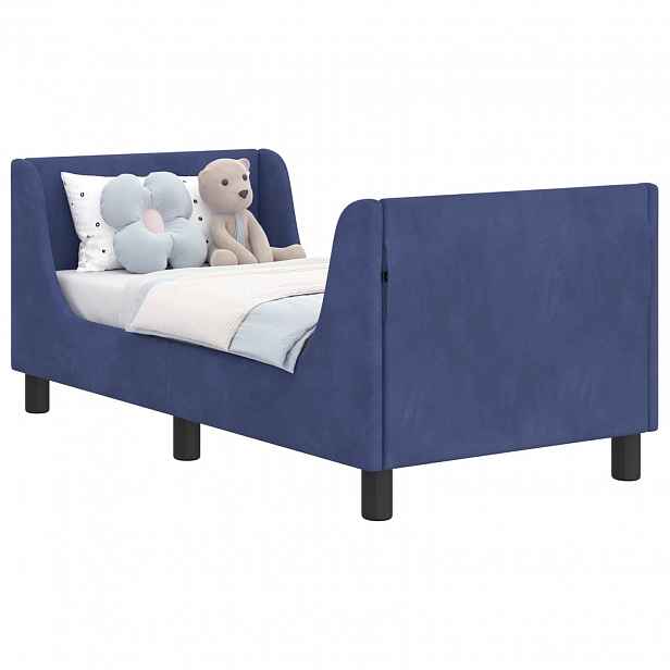 vidaXL Rám postele pro batole s čelem Policová modrá 70 x 140 cm Samet