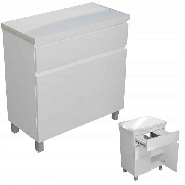 Závěsná umyvadlová skříňka s deskou Bílá Lesklá Mdf Šuplík 80 cm