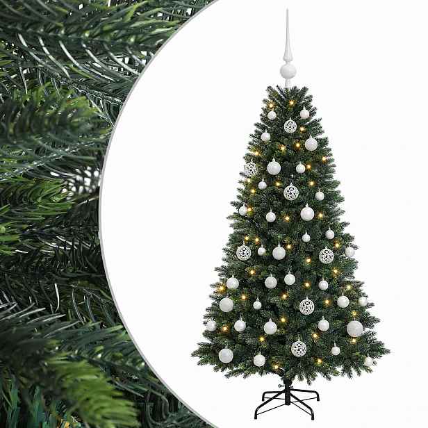 vidaXL Umělý vánoční stromek s baňkami 150 cm 150 LED Teplá bílá