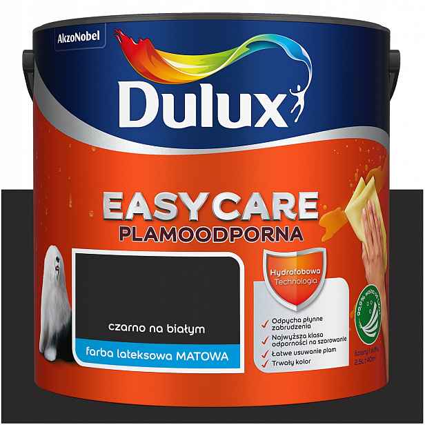 Barva na stěny stropů odolná vůči skvrnám Dulux Easycare Černá na bílém 2,5L