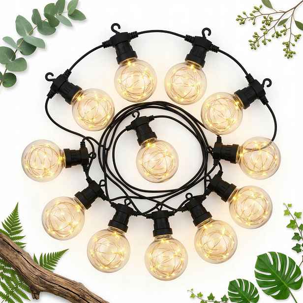 Světelná Zahradní Girlanda 7,5 M, 10 Led Žárovek, Bílá Na Balkon A Terasu