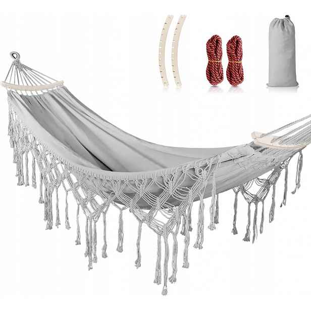 Zahradní Houpací Síť S Třásněmi – Nosnost 226 Kg, Plátěná, Boho Styl S Taškou
