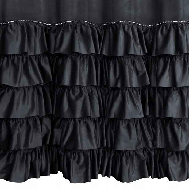 Hotový závěs Carli 140x250 černé volánky zirkony glamour samet