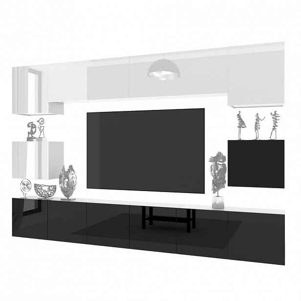 B BELINI GROUP OBÝVACÍ STĚNA Milano 3, Černá lesklá / Bílá lesklá, 300 cm, Bezúchytková