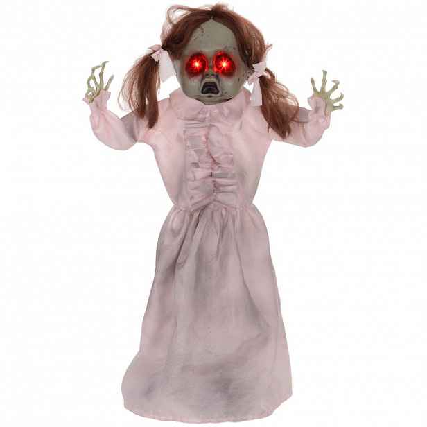 HOMCOM 76 cm halloweenská dekorace – panenka ducha s LED světly a zvukovou funkcí