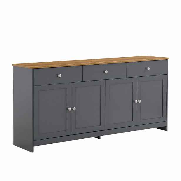 Redom SIDEBOARD 160/37/75 cm s třemi zásuvkami, čtyřmi dvířky a nastavitelnými policemi, Černá a šedá