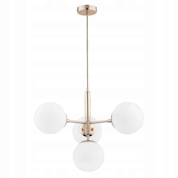 Závěsná lampa zlaté skleněné bílé koule 4 body do obývacího pokoje jídelny Alfa