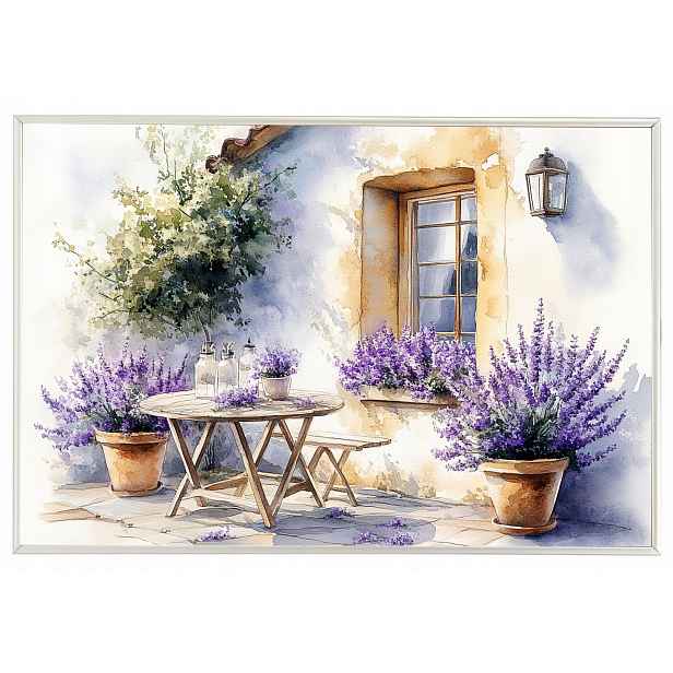 Plakát Rámeček Aluminium Krajina Francie Provence Dům Květiny Levandule 60x40