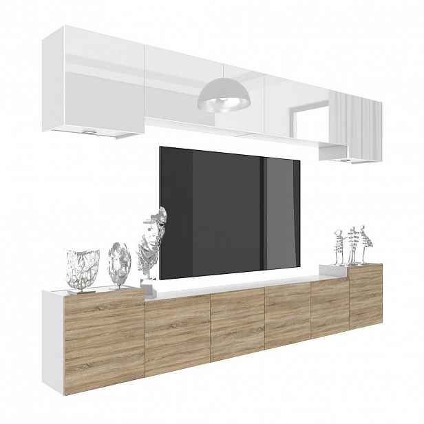 B BELINI GROUP OBÝVACÍ STĚNA Milano 4, Bílá / Dub Sonoma, 300 cm, Bezúchytková