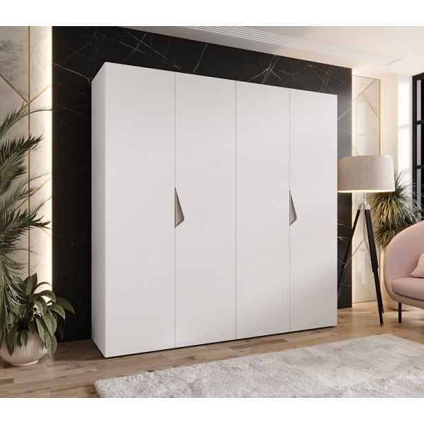 Čtyřdveřová šatní skříň 200 cm AMARIS 1 - bílá / kašmírové úchyty