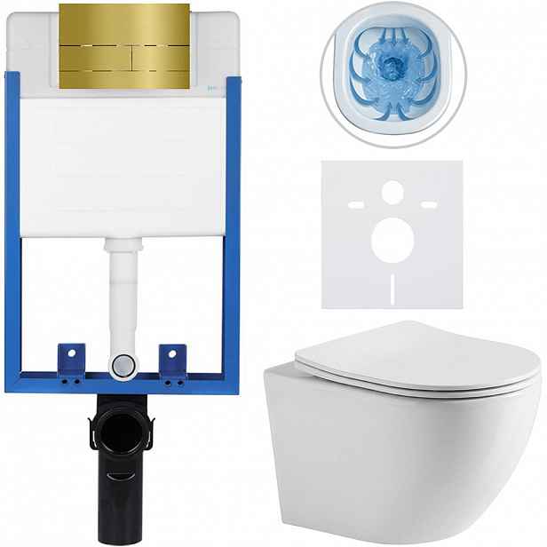 Kompletní WC set Profi/Cesso - bílá lesklá - WC tlačítko Line/Zlatá - pro zazdění - 49x36 cm