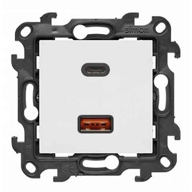 Simon 24 Dvojitá Usb nabíječka Typ C+a Nástěnný modul IP20 30W Bílá