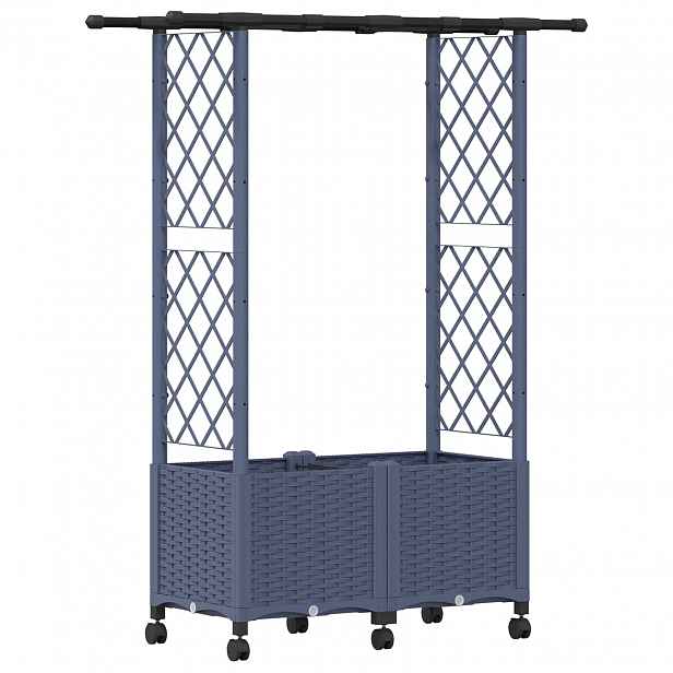vidaXL Vyvýšený záhon s treláží a střechou Šedá 124,5 x 40 x 142 cm PP