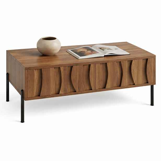 STILVORA KONFERENČNÍ STŮL přírodní, 2 zásuvky, kovové nohy, úložný prostor, do obývacího pokoje, 105×55×41 cm