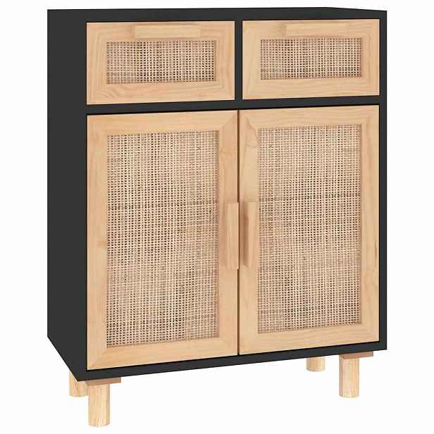 vidaXL Příborník černý 60x30x75 cm masivní borovice a přírodní ratan