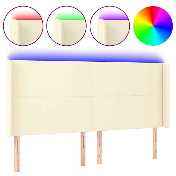 vidaXL Čelo postele s LED krémové 183 x 16 x 118/128 cm umělá kůže