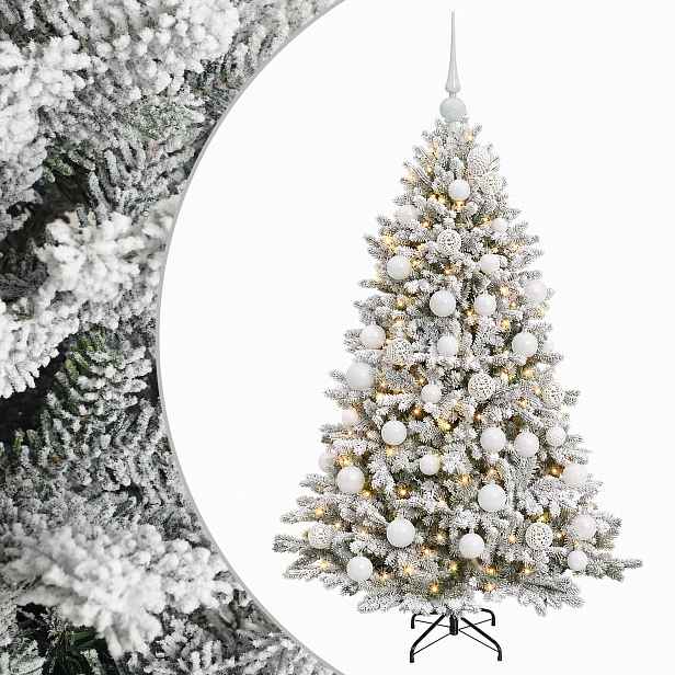 vidaXL Umělý vánoční stromek s baňkami 150 cm 150 LED Teplá bílá